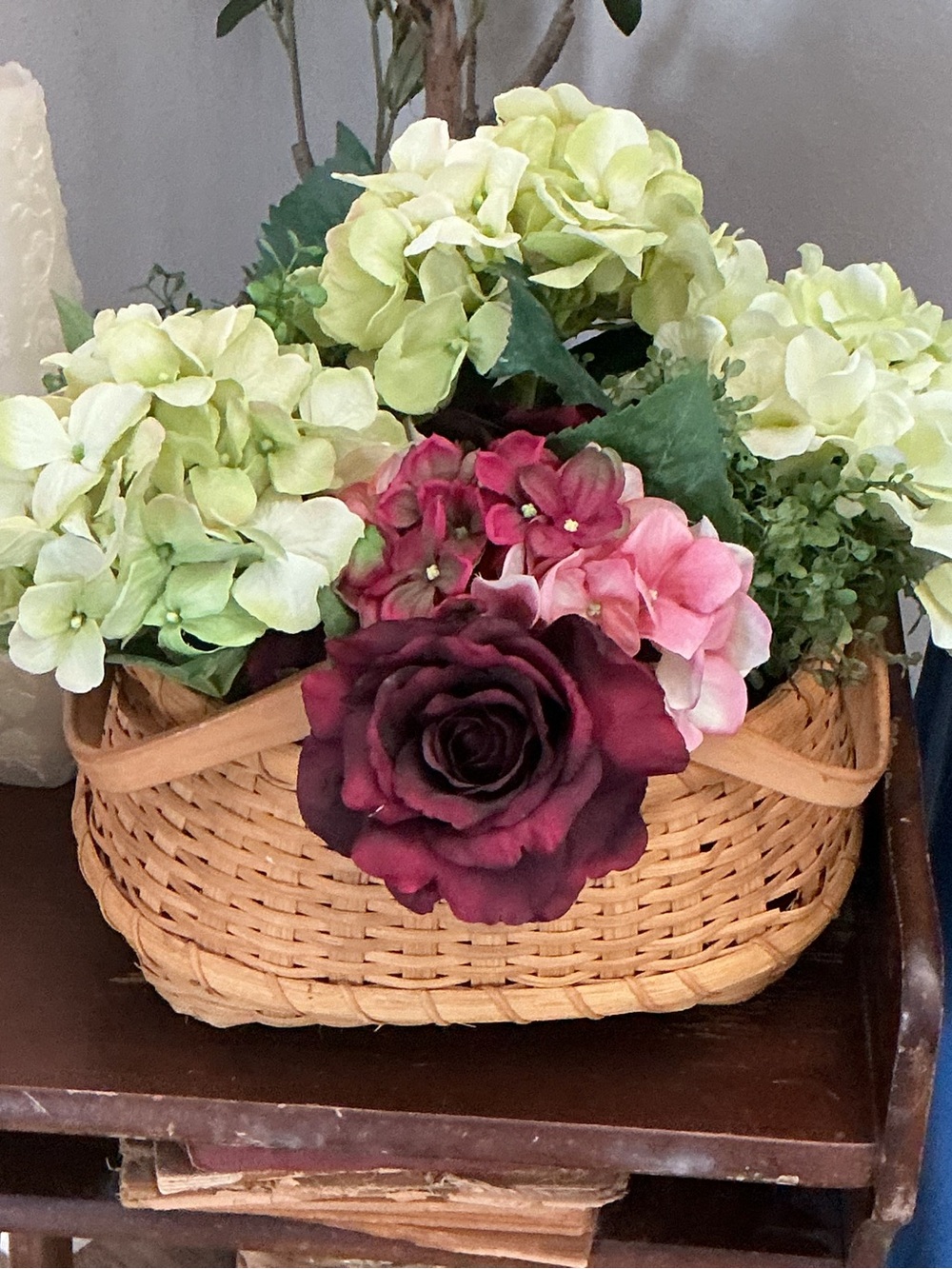 Floral Arrangement In Vintage Wicker Basket floral Romantic French Pink